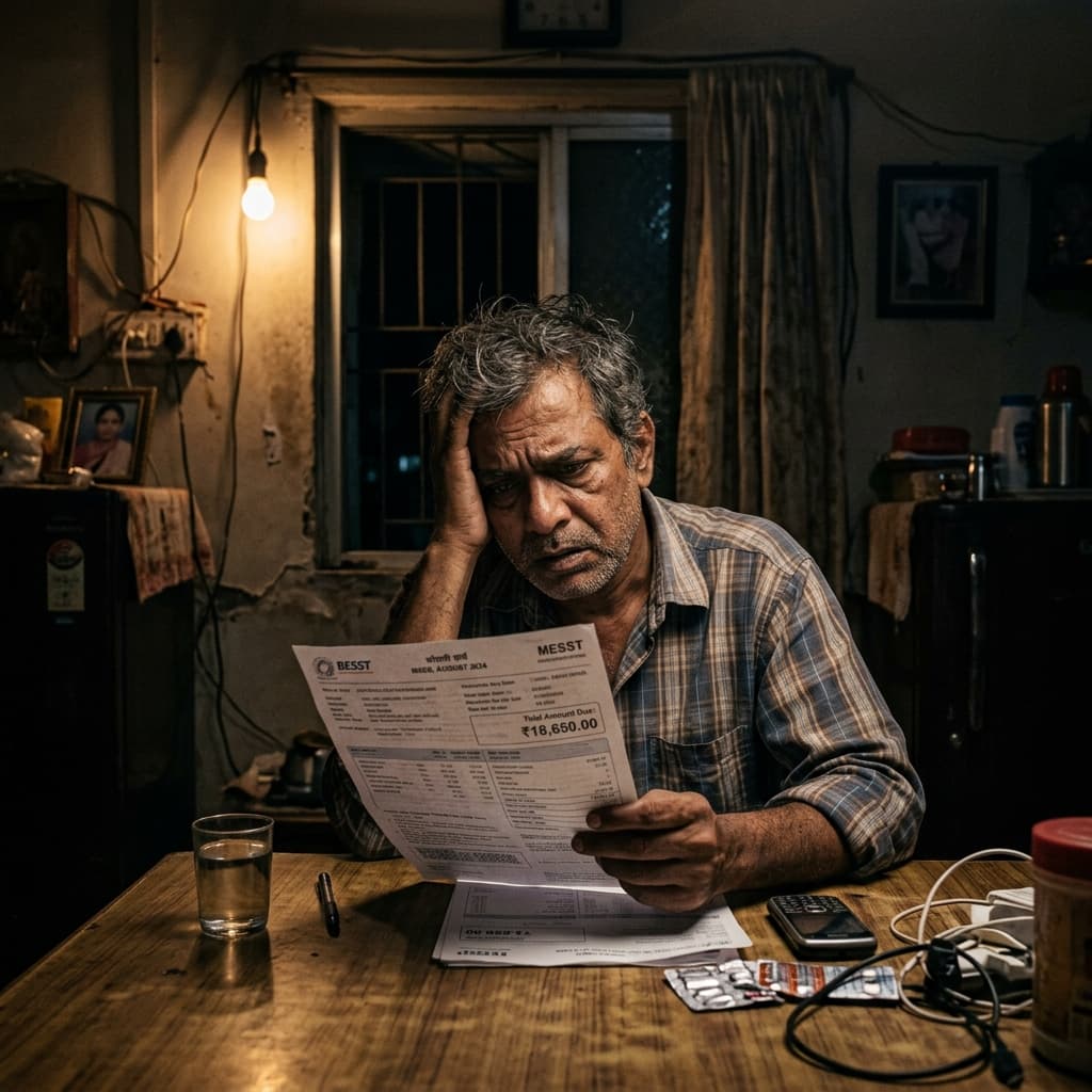 Stressed family looking at high electricity bill